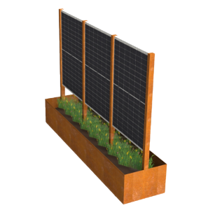 La presenza di moduli fotovoltaici, standard o bifacciali, consente alla fioriera di generare energia solare in modo efficiente, contribuendo alla sostenibilità.