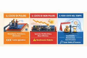 Infographic on the costs of cleaning solar panels and the loss of efficiency over time.